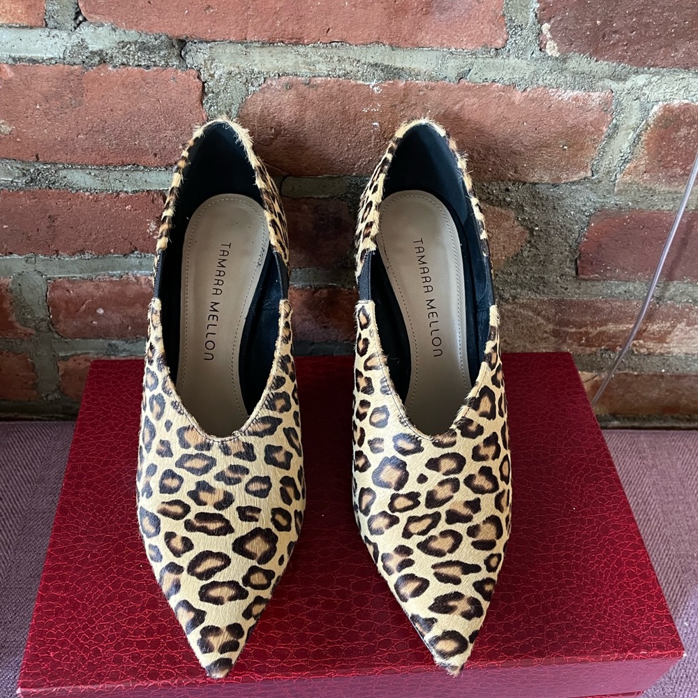 FINAL SALE ‼️Tamara Mellon Leopard Print Calf Hair Stiletto Heels - Picture 3 of 7